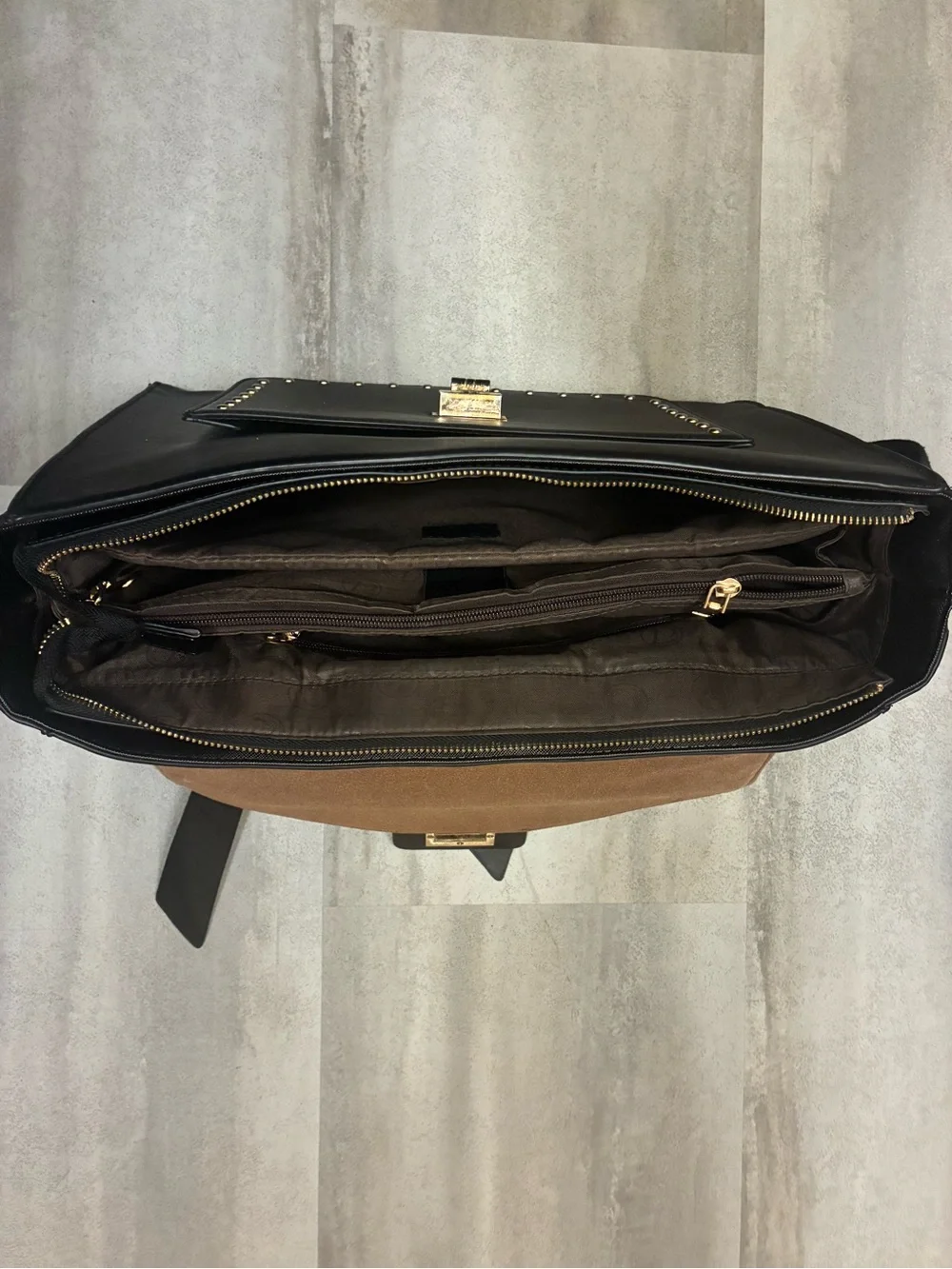 Ecosusi Black Studded Satchel with Bow Accent